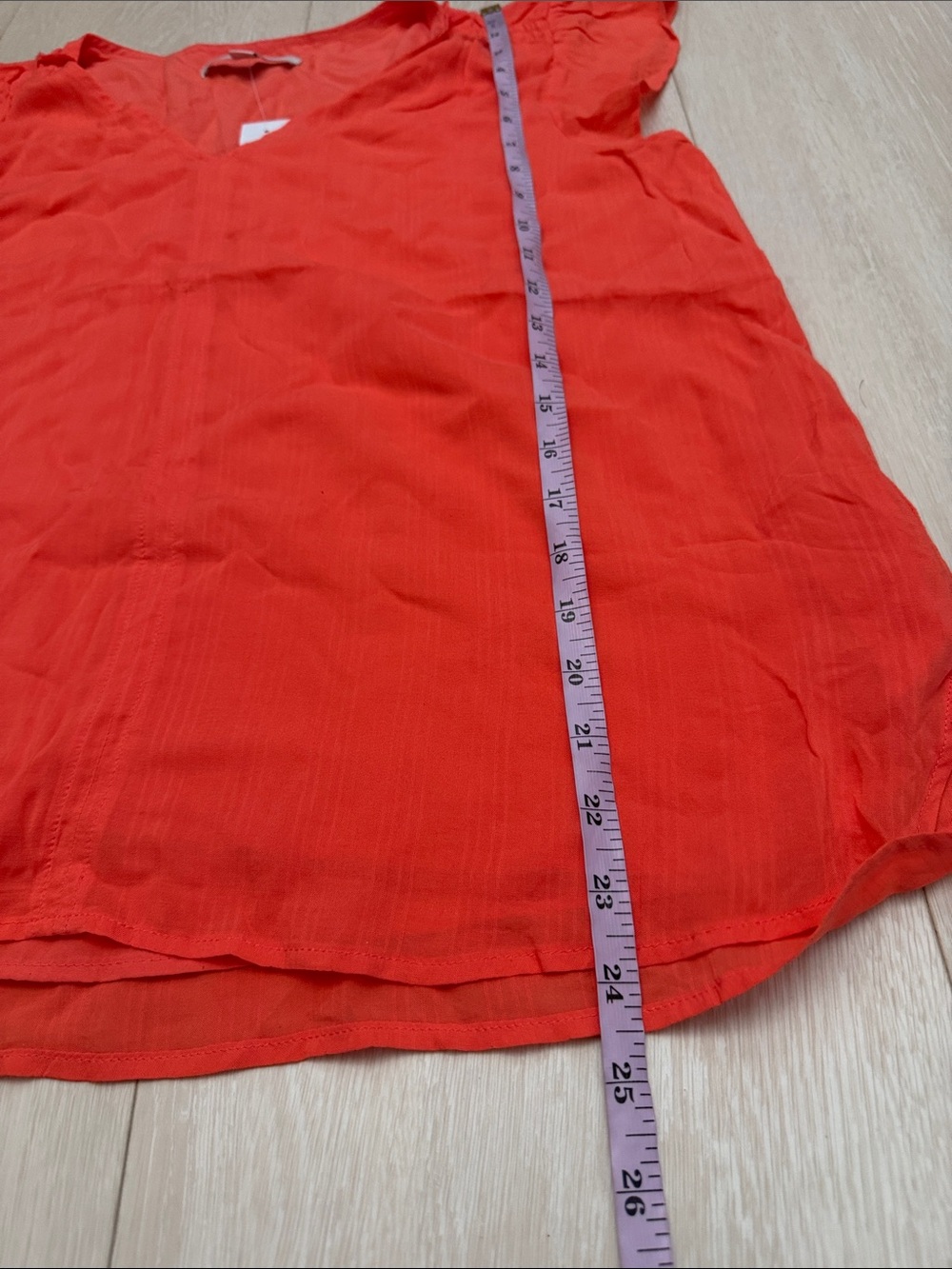 LOFT Coral Red V-Neck Flutter Sleeve Blouse - Picture 5 of 6